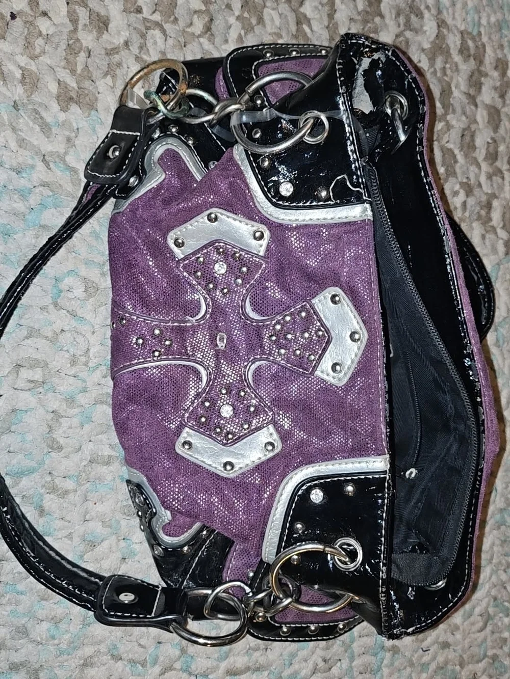 Purple Women's Satchel Handbag with Black Trim